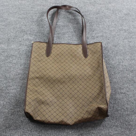 Bally Tote Bag Brown Tan Monogram Leather Trim Shoulder Vintage Luxury - Picture 3 of 8